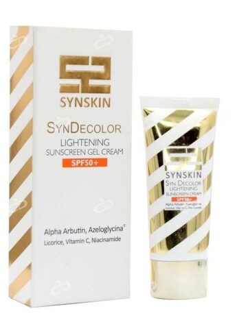 کرم ژل ضد آفتاب روشن کننده ساین اسکین، مدل Syn Decolor، بی رنگ با SPF50، مناسب انواع پوست