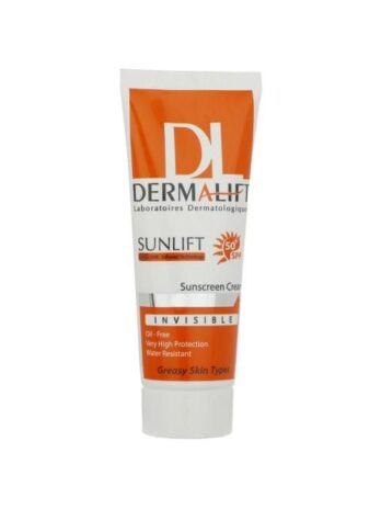 کرم ضد آفتاب بدون رنگ درمالیفت مدل SPF50 محافظ UVA ،UVB، ضد آب، مناسب پوست چرب حجم 40 میلی‌لیتر