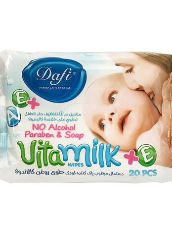 دستمال مرطوب کودک دافی مدل Vita Milk بسته 20 عددی